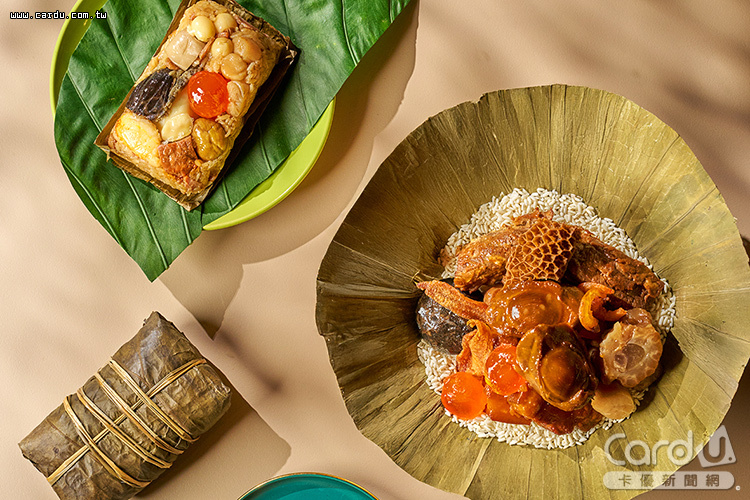 江南春餐廳推古早味飄香粽、辣味犇粽與滬式鮑魚干貝粽(圖/福華大飯店 提供)